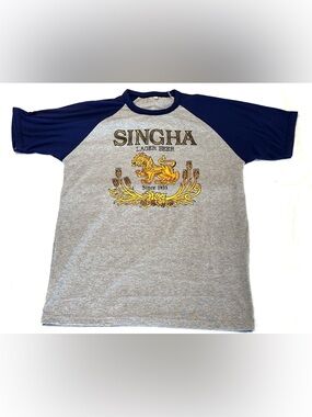 Singha Lager Beer of Thailand Grey & Navy Raglan T-Shirt